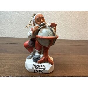 Norman Rockwell 1980 Santa Planning Route Globe Christmas Ornament Grossman